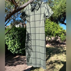 Piphany Olive Checkered Long Sleeve Dress